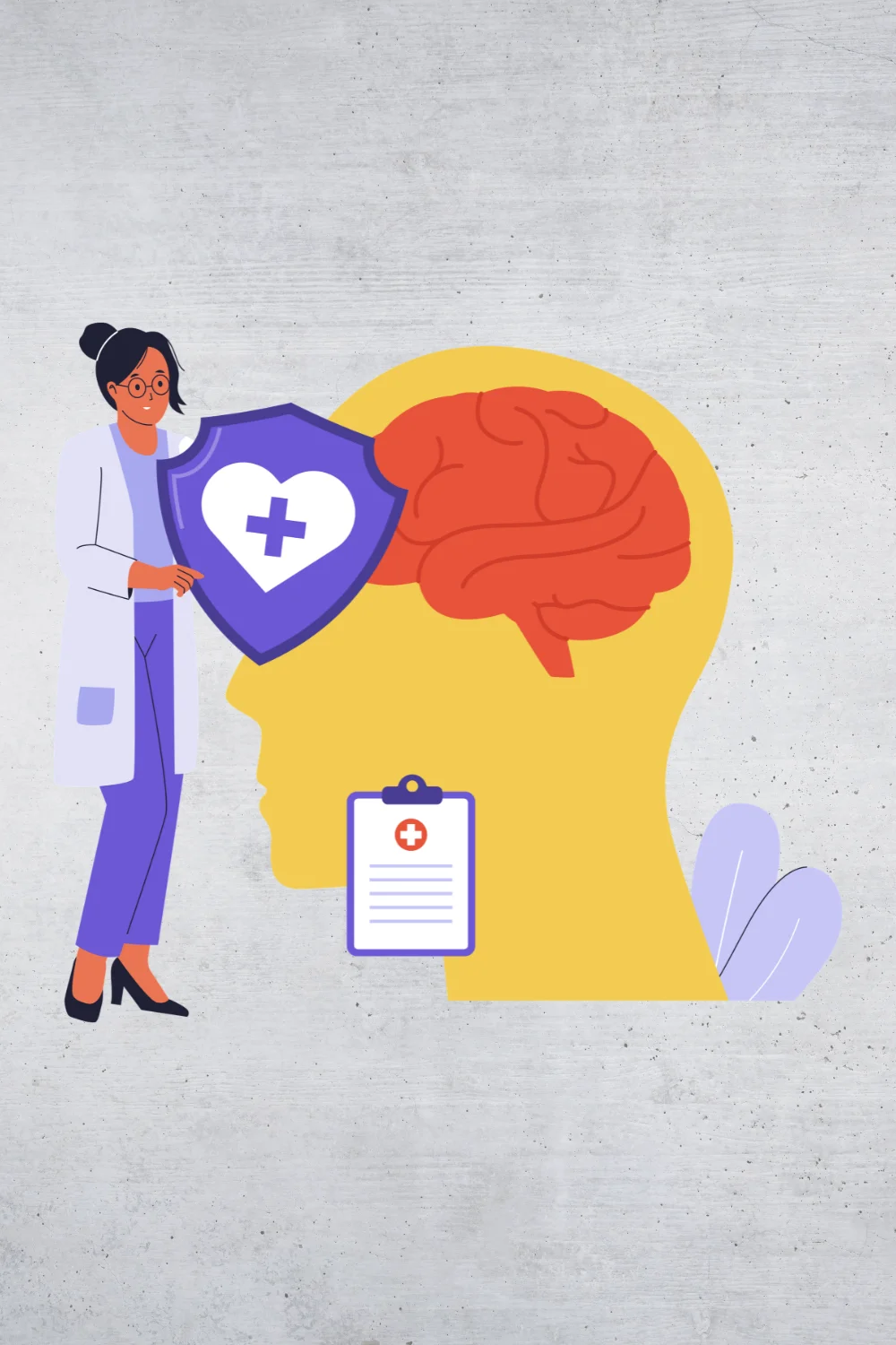 doctor holding medical shield protecting brain health with clipboard